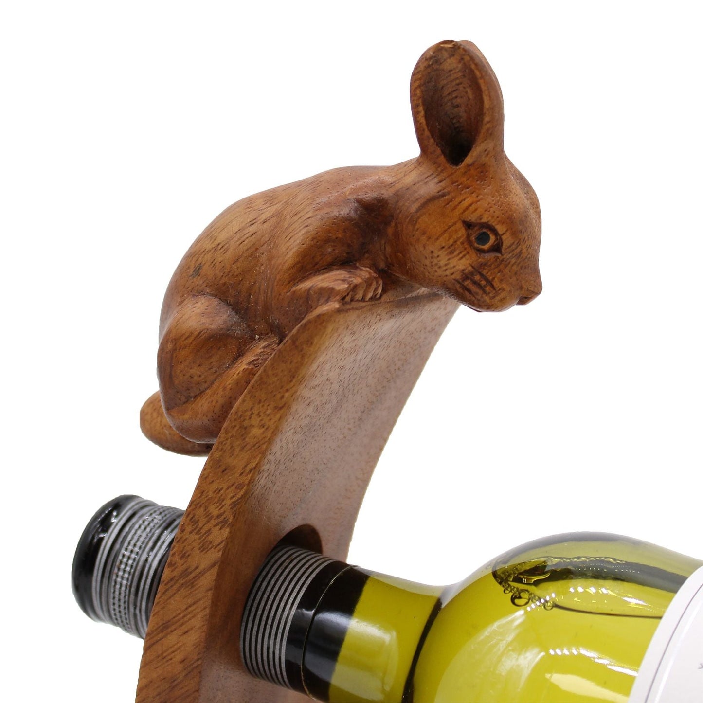 Suar Wood Rabbit Bottle Holder – 6x20x27 CM handcrafted Indonesian suar wood rabbit wine bottle holder stand