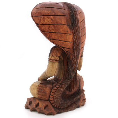 Suar-Holz Shiva-Statue – 50 cm handgeschnitzte balinesische Shiva-Figur aus Holz mit Kobrakapuze, 50 cm Deko-Statue