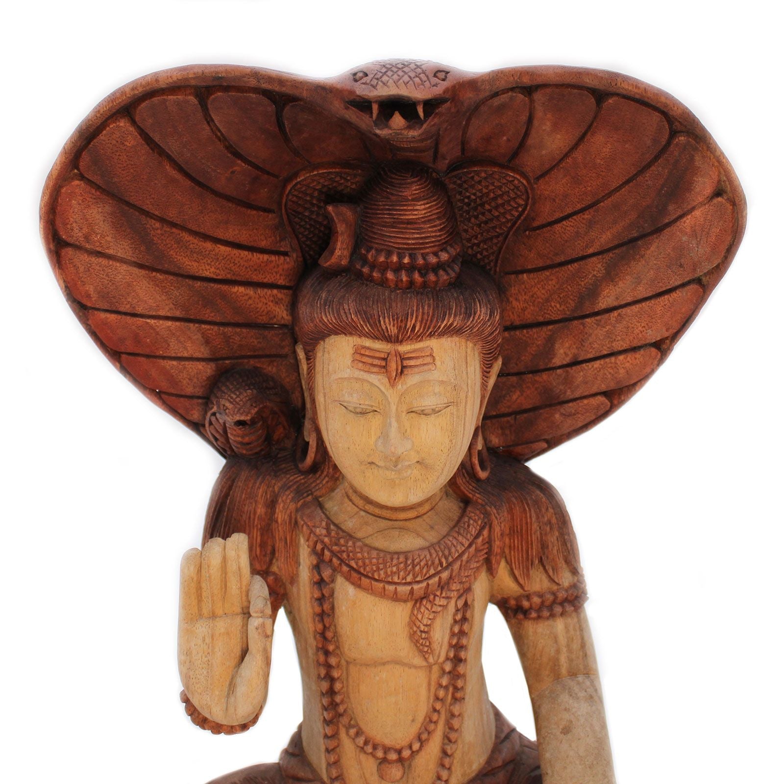 Suar Wood Shiva Statue – 50CM handgeschnitzte balinesische Shiva-Figur aus Suar-Holz mit Kobrakapuze und erhobener Segenshand