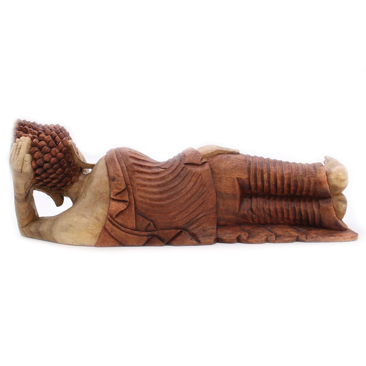 Suar-trä Sovande Buddha-staty – 50CM handskuren dekorationsskulptur av liggande Buddha i Suar-trä