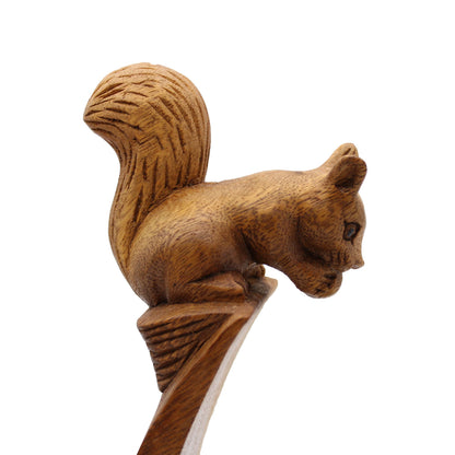 Suar Wood Squirrel Bottle Holder – 6x20x27 CM handcrafted suar wood squirrel wine holder sculpture from Indonesia, side view