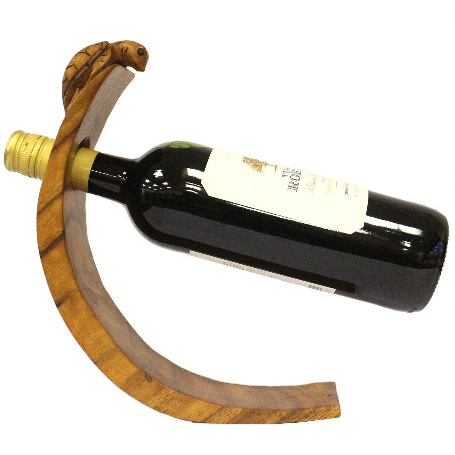 Suar Wood Turtle Balance Bottle Holder – 26 CM, soporte para botella de vino en madera suar con diseño de tortuga