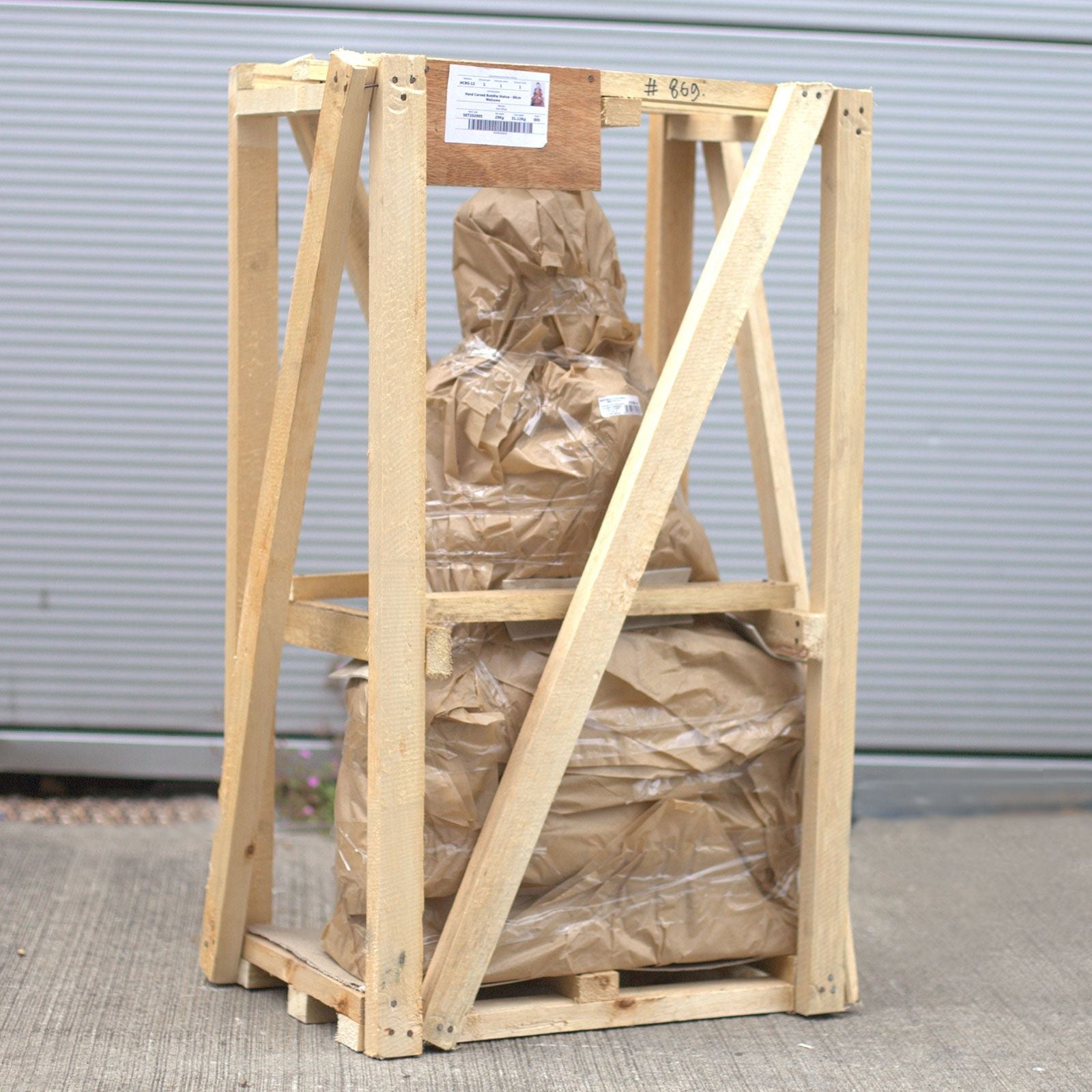 Alt Tag: Estatua de Buda en madera de suar – 40CM Welcome embalada en caja de madera para envío