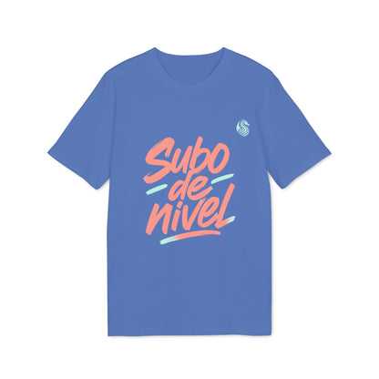 Alt Tag: Subo Nivel Teenager Drix Premium Unisex Camiseta azul con gráfico "Subo de nivel" en el frente