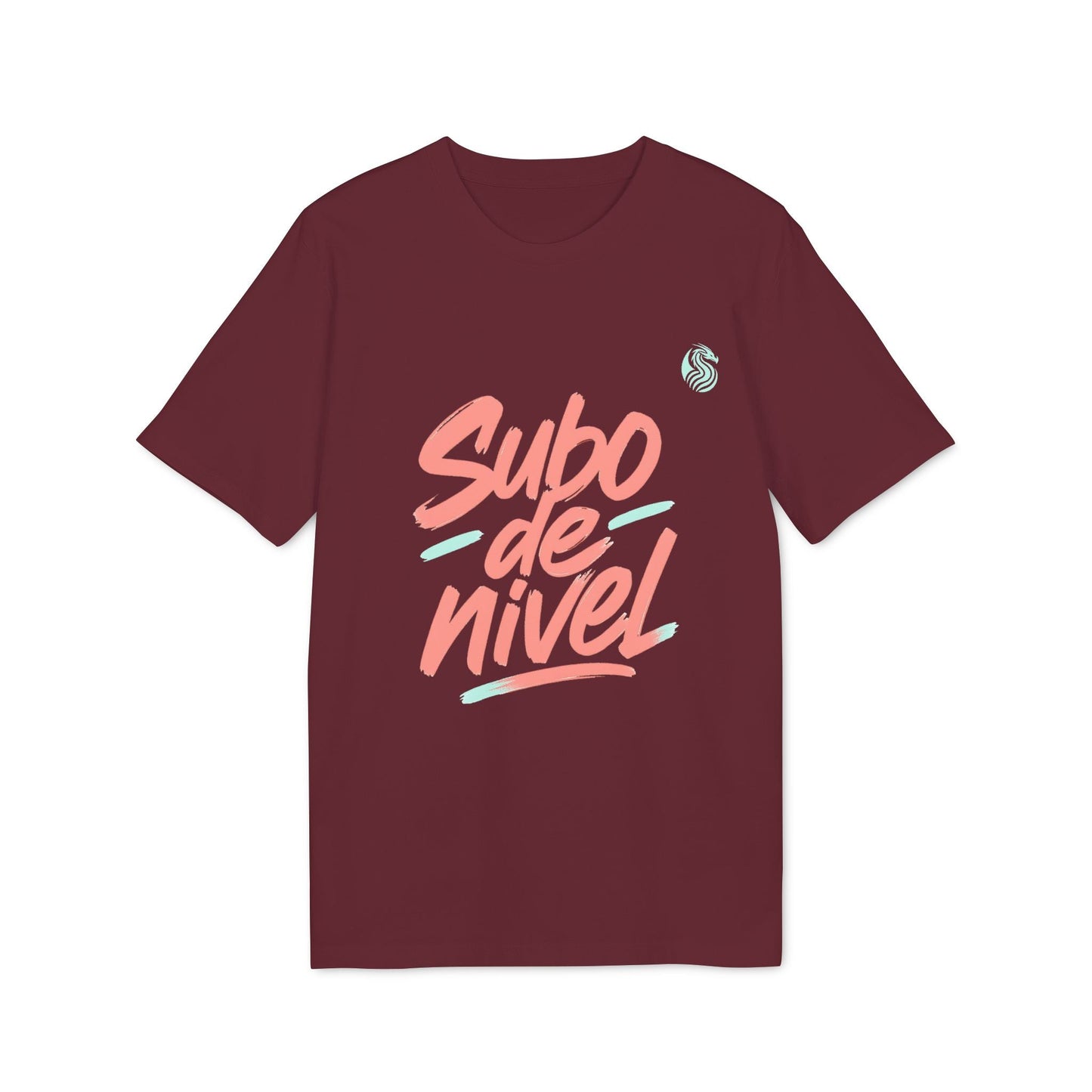 Camiseta Premium Unisex Subo Nivel Teenager Drix en color borgoña con gráfico tipográfico “Subo de nivel” al frente