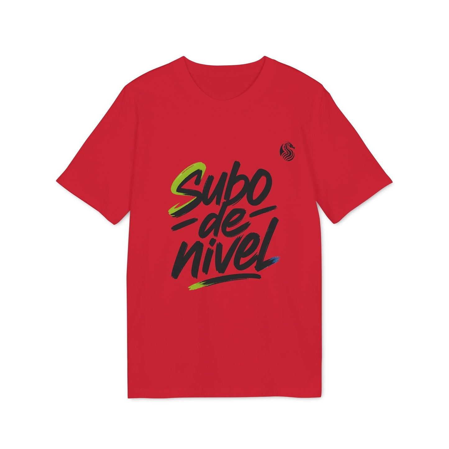 Alt Tag: Camiseta Premium Unisex Teenager Drix “Subo Nivel” roja con estampado “Subo de nivel”