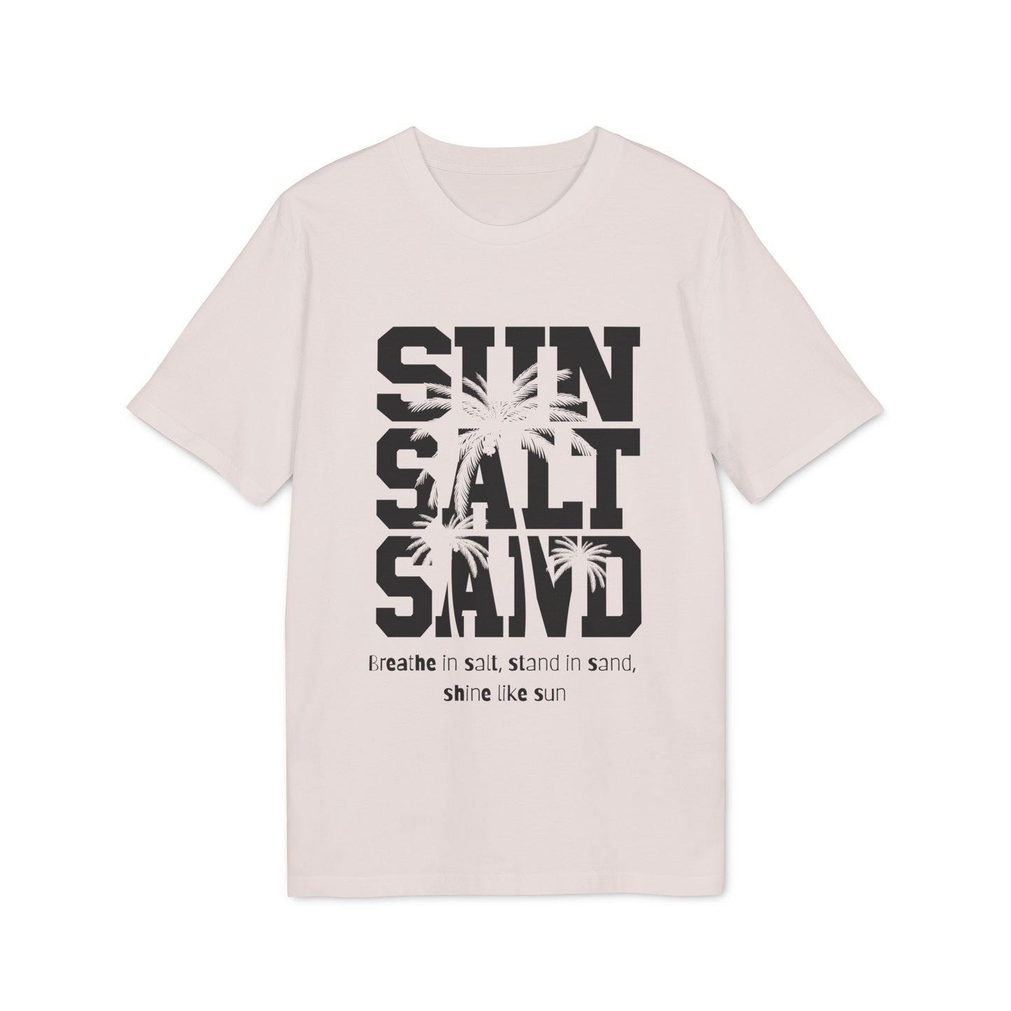 Sun Salt Sand 100% Organic Cotton T-Shirt beige graphic tee with SUN SALT SAND palm print and crew neck