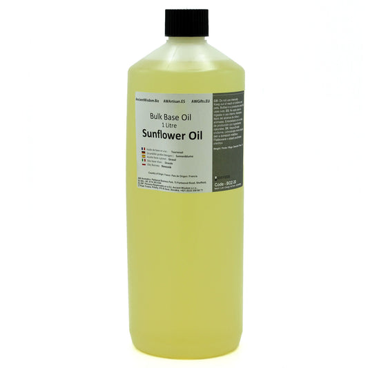 Sunflower Base Oil – 1 Litre bottle of sunflower oil base for massage, skincare and daily wellness, light and easily absorbed