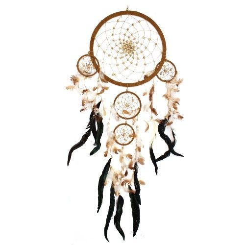 Alt Tag: Synthetic Suede Bali Dream Catcher – XL Round 115CM, round dream catcher with wooden beads and feather strands