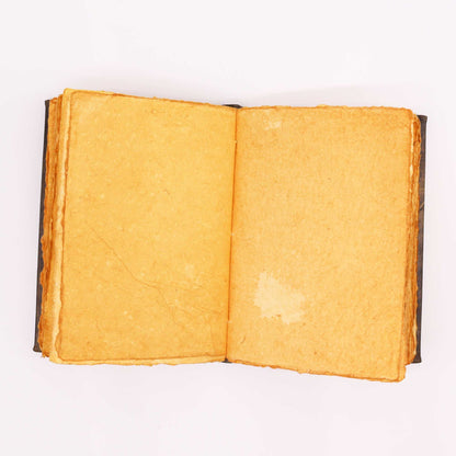 Tan Leather Notebook – Zinc Pentagon 26x18 CM open view showing deckle-edge blank pages and leather cover edges