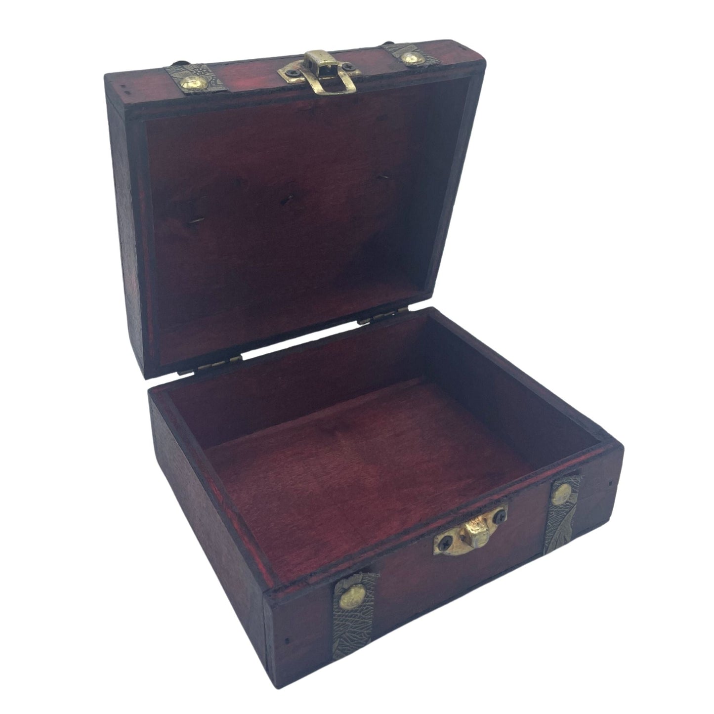 Alt-Tag: Vintage-Box in Tan – 13x5.8x11 CM offene rustikale Aufbewahrungsbox aus MDF und Metall im Vintage-Design, mit Messingverschluss und Scharnieren