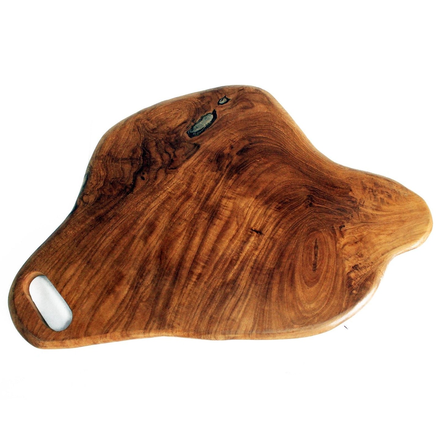 Skärbräda i teak – 30 CM handgjord skärbräda i massivt teakträ med naturlig träådring och handtagsspår