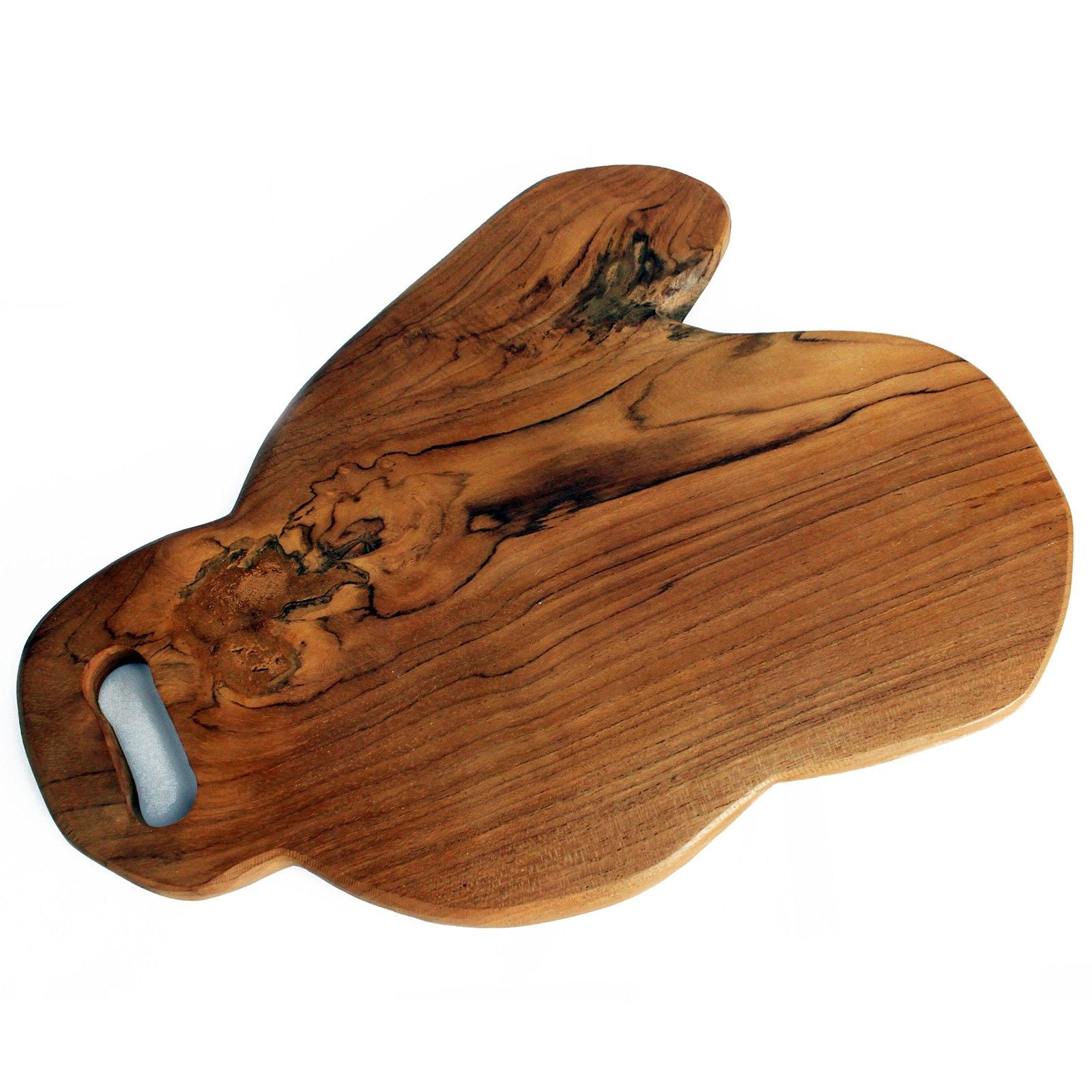Skärbräda i teak – 40 CM skärbräda i massiv teak med handtagsspår, vacker träådring, 40 cm köksbräda