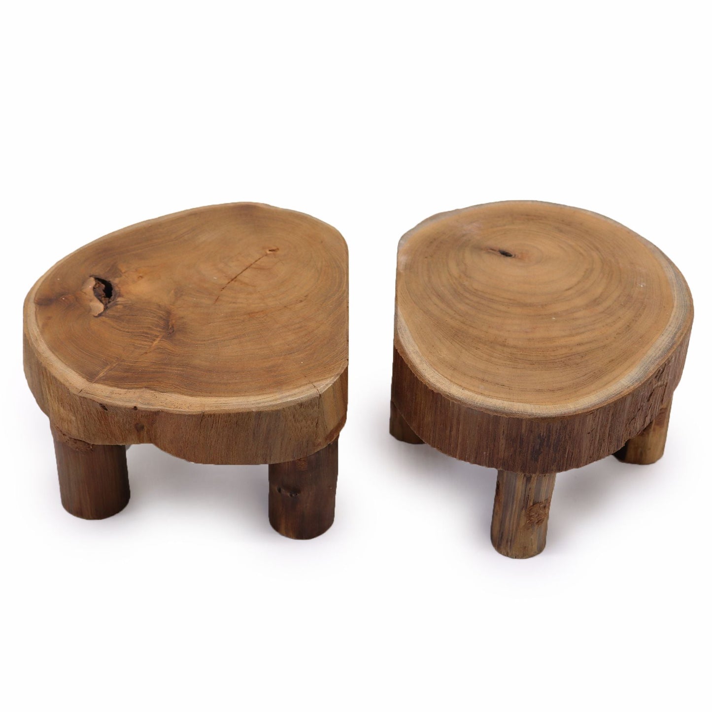 Alt Tag: Teak Wood Display Set – 24x10 CM, set de 2 bases de exhibición de madera de teca con patas cortas, acabado natural
