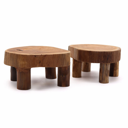 Alt Tag: Teak Wood Display Set – 24x10 CM, set de exhibición de madera de teca con dos plataformas redondas para decorar o presentar productos