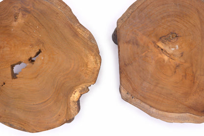 Teak Wood Display Set – 27x20 CM, natural teak wood display slabs with live edge and wood grain detail on white background