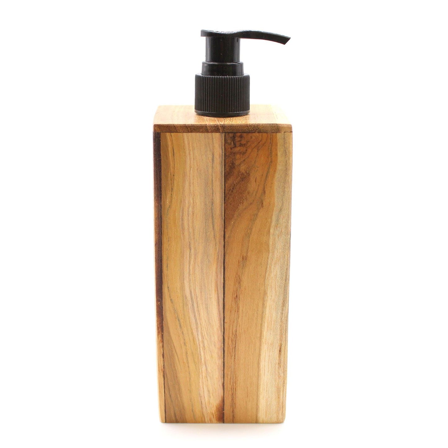 Teakwood Soap Dispenser – Square 21x7.5x7 CM, handcrafted natural teak wood square bottle with black pump for kitchen or bathroom sink