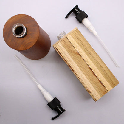 Teakwood Soap Dispenser – Square 21x7.5x7 CM with black pump and dip tube, sustainable teak wood square bottle for kitchen or bathroom