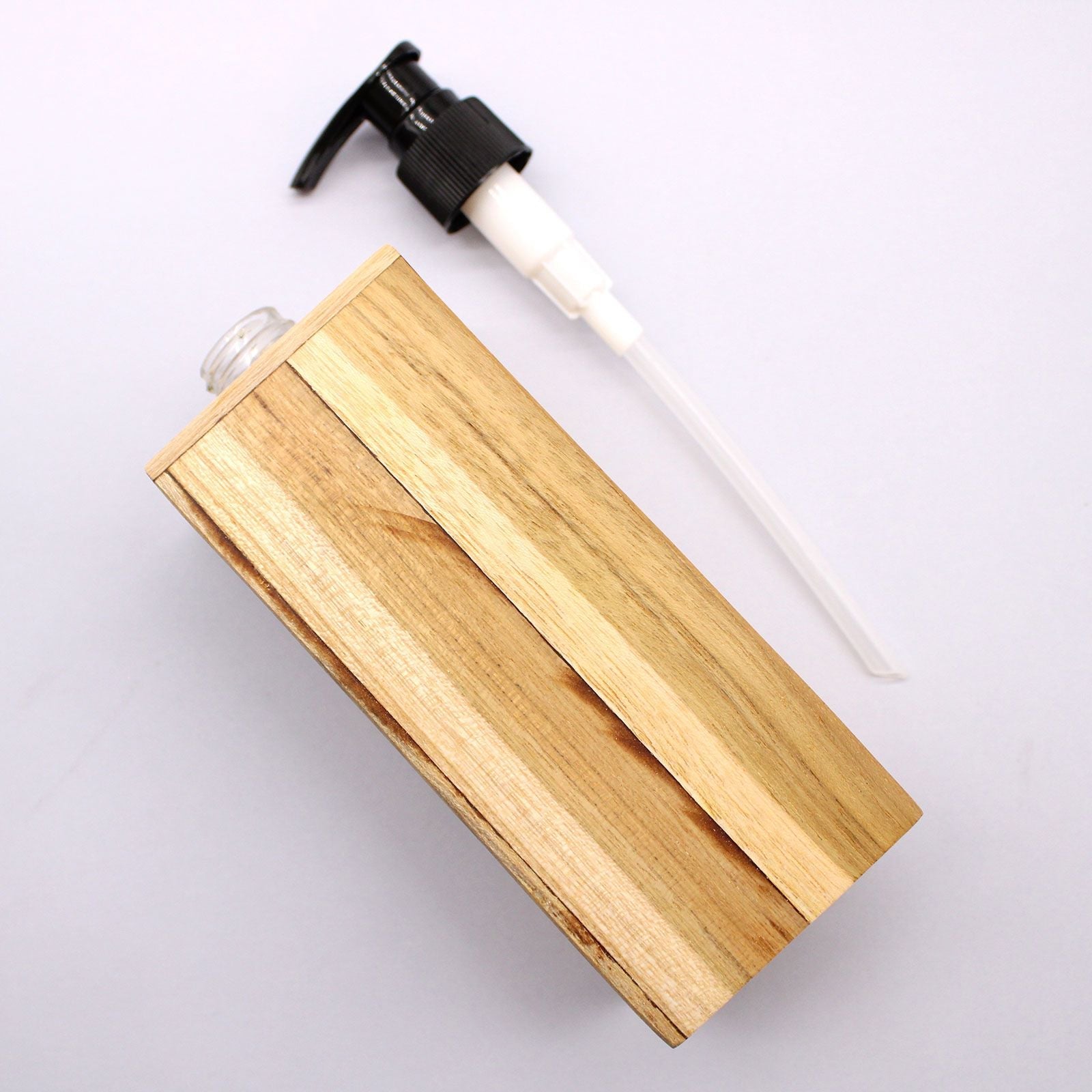 Teakwood Soap Dispenser – Square 21x7.5x7 CM, natural teak wood refillable pump bottle for kitchen or bathroom sink