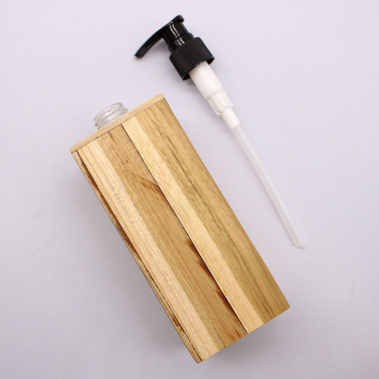 Teakwood Soap Dispenser – Square 21x7.5x7 CM with pump top, handcrafted teak wood square bottle for kitchen or bathroom sink