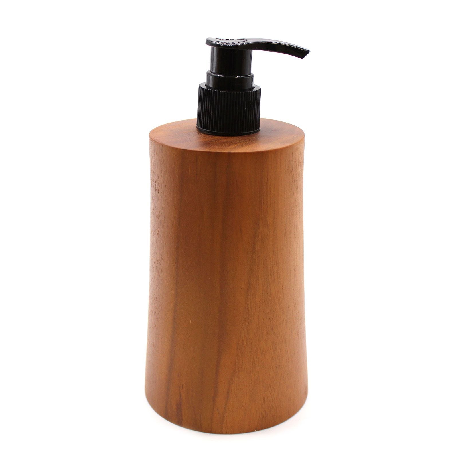 Teakwood Soap Dispenser – Taper Design, premium teak wood pump bottle with black pump for bathroom or kitchen countertop