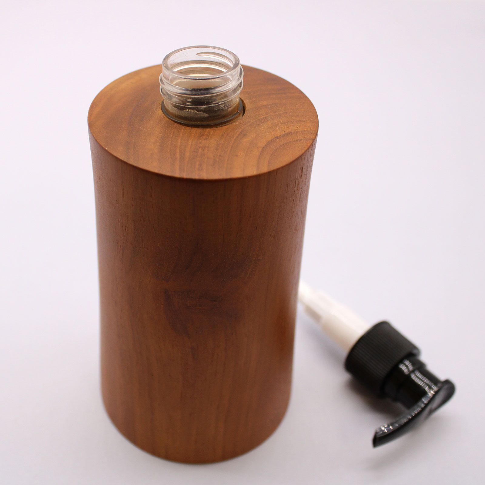 Teakwood Soap Dispenser – Taper Design, teak wood bottle with removable pump top