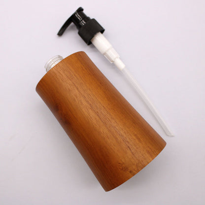 Teakwood Soap Dispenser – Taper Design, dispensador de jabón de madera de teca con bomba negra y tubo, vista superior