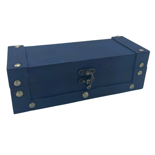 Teal Vintage Tea Chest – 21.5x8.5x7 CM teal MDF and metal vintage-style tea storage box with latch closure