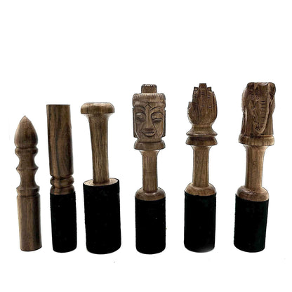 Terminalia Wood Singing Bowl Mallet – 12 CM set of carved wooden mallets with black grip handles for singing bowl playing