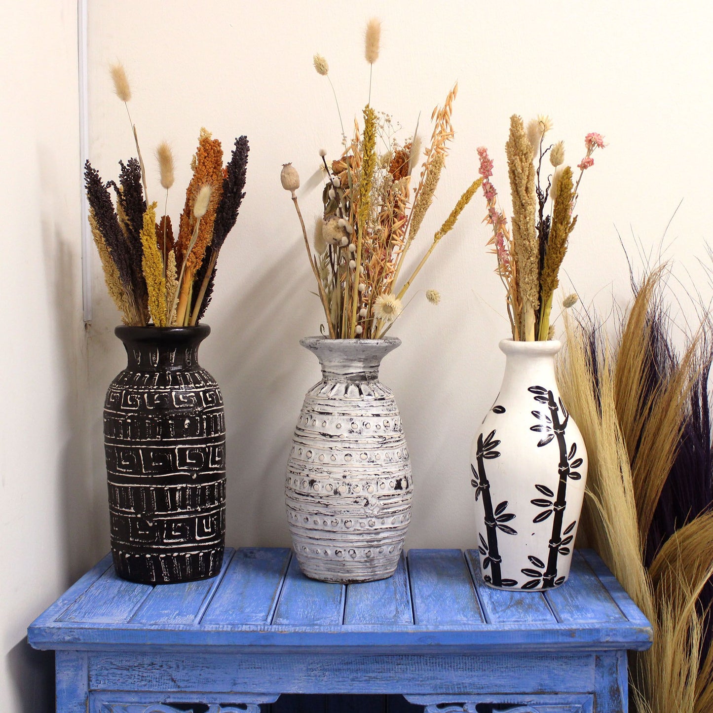 Alt Tag: Terracotta Bamboo Motif Vase – 30x14 CM with bamboo motif, Indonesian-inspired terracotta vase for home decor