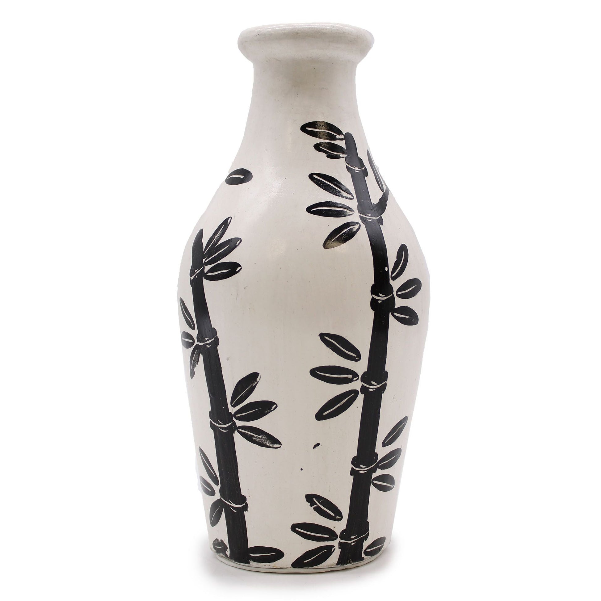 Alt Tag: Terracotta Bamboo Motif Vase – 30x14 CM, terracotta vase with black bamboo motif, handcrafted home decor
