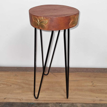 Alt Tag: Terracotta & Black Albasia Wood Plant Stand – 19.5x46 CM with round terracotta top and black metal legs