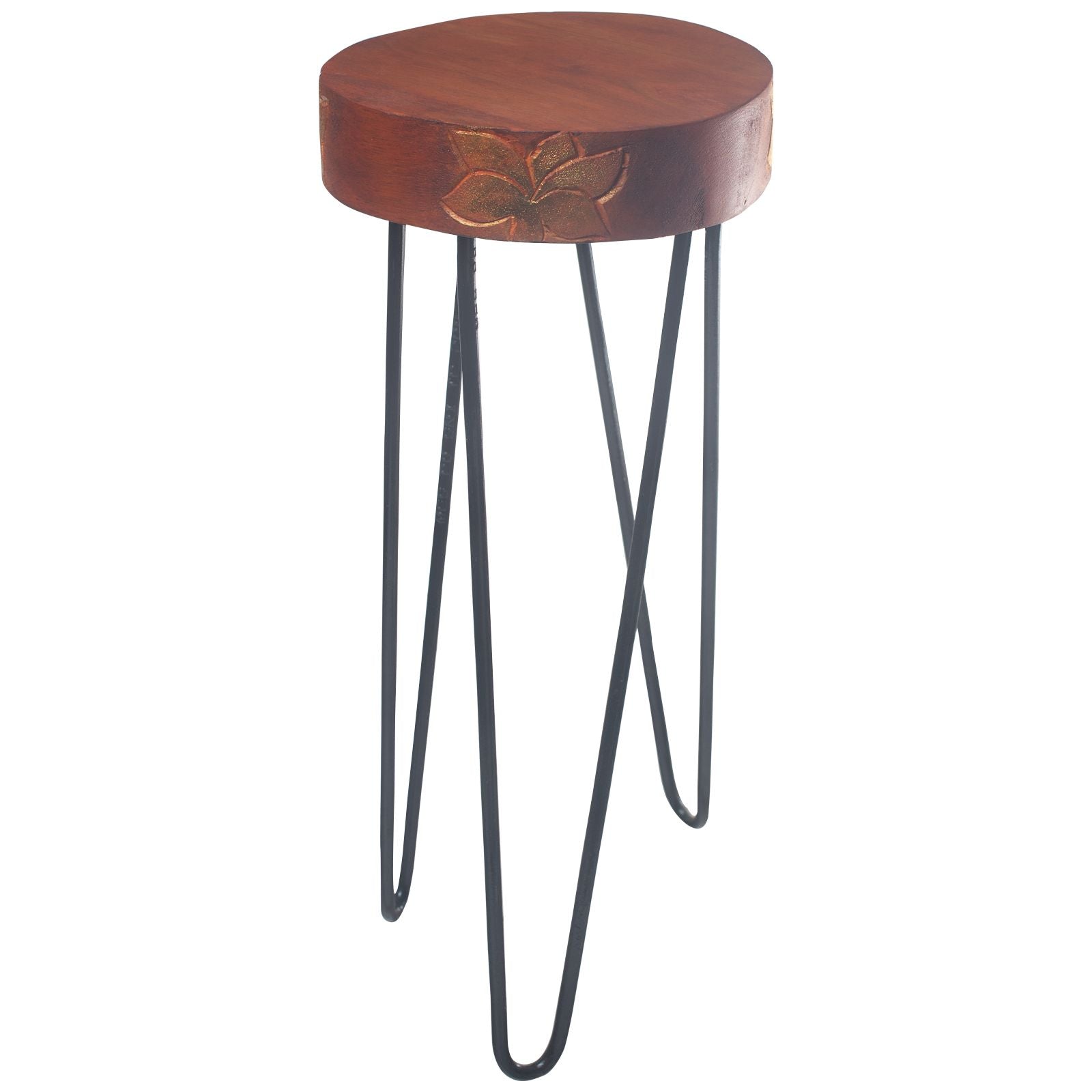 Terracotta & Black Albasia Wood Plant Stand – 19.5x46 CM with round terracotta top and black metal hairpin legs