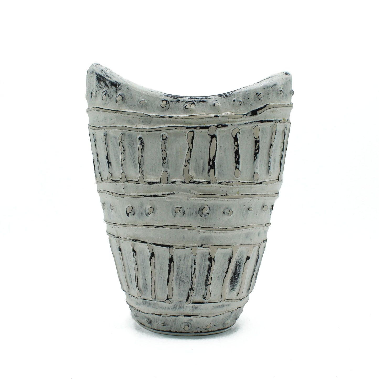 Terracotta Ceramic Vase – Cream 22CM, 22cm cream terracotta ceramic vase with wide neck and textured ridges, front view
