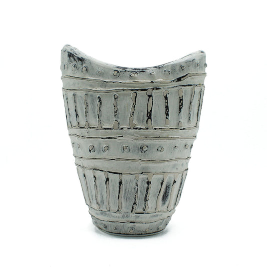Terracotta Ceramic Vase – Cream 22CM, 22cm cream terracotta ceramic vase with wide neck and textured ridges, front view