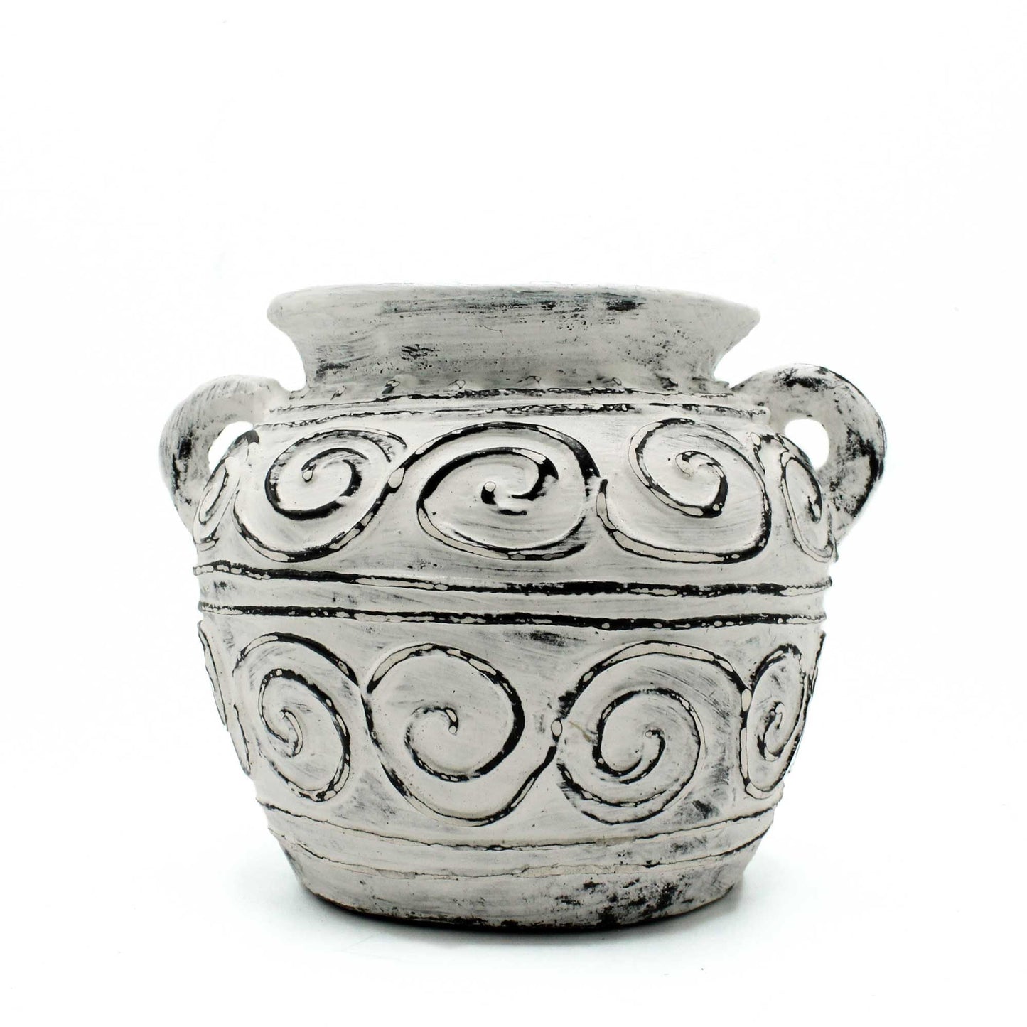 Terracotta Greek Plant Pot – Cream 15CM cream terracotta planter with dual handles and swirl relief design, 15cm