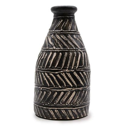 Terracotta Greek Taper Vase – 31x15 CM, jarrón de terracota color chocolate con diseño tallado en relieve y forma cónica