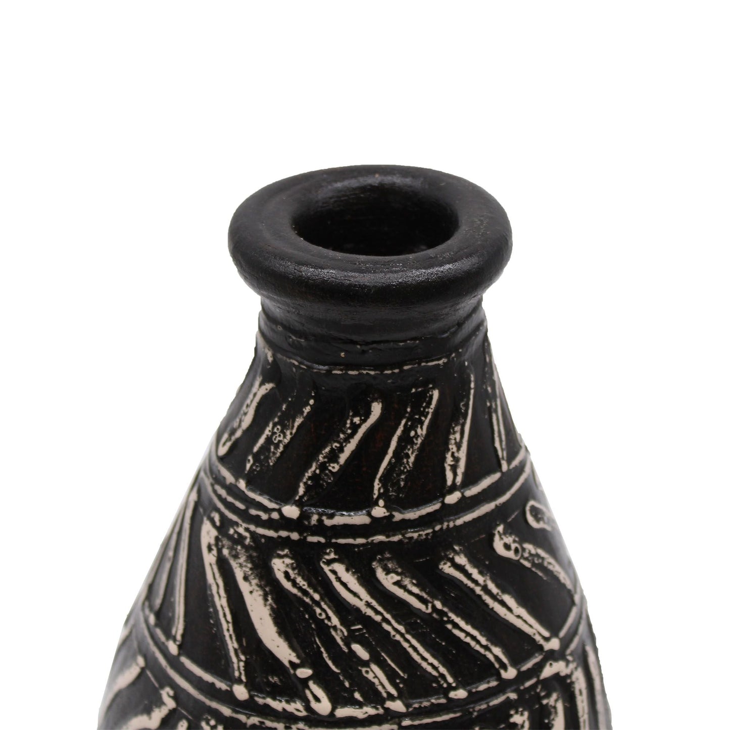 Terracotta Greek Taper Vase – 31x15 CM chocolate terracotta vase with tapered silhouette and carved Greek-inspired pattern, close-up