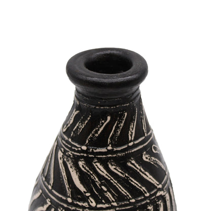 Terracotta Greek Taper Vase – 31x15 CM chocolate terracotta vase with tapered silhouette and carved Greek-inspired pattern, close-up