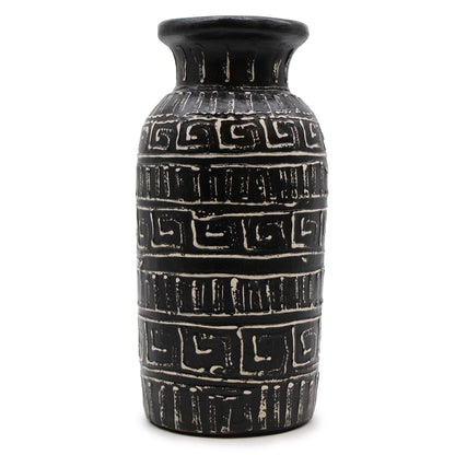 Terrakotta-Griechische Vase – 32x15 CM, dekorative schwarze Terrakotta-Vase mit geometrischem griechischem Muster, handgefertigt