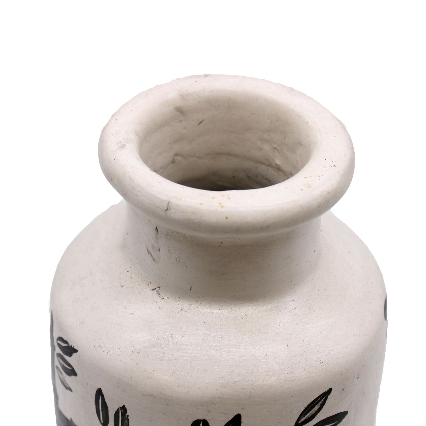 Terracotta Motif Vase – 32x14 CM, handmade terracotta ceramic vase with bamboo motif, close-up of rim and neck