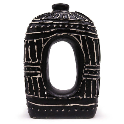 Terracotta Oval Donut Vase – 30CM Chocolate, handmade terracotta donut-shaped vase in chocolate tone with carved textured details