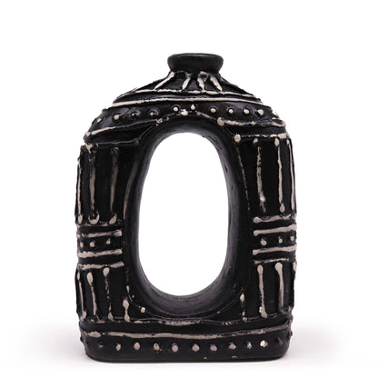 Terracotta Oval Donut Vase – Chocolate 23CM, jarrón decorativo ovalado tipo donut de terracota color chocolate con textura artesanal