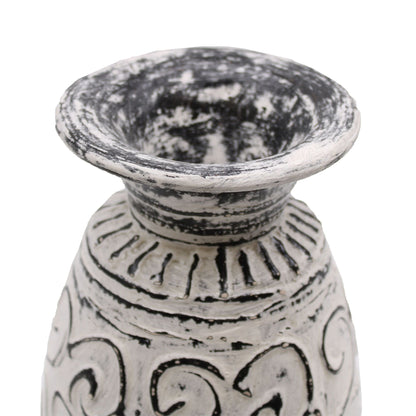 Alt Tag: Vase Terracotta Swirls – 32 CM Cream Lombok, cremefarbene Terrakottavase mit Spiral-Details und handgefertigtem Finish