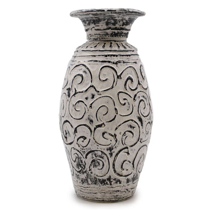Alt Tag: Vase Terracotta Swirls – 32 CM Cream Lombok, terrakottafarbene Vase in Creme mit Wirbel-Design, 32 cm