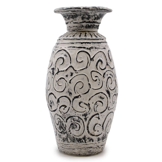 Alt Tag: Terracotta Swirls Vase – 32 CM Cream Lombok, jarrón de terracota color crema con diseño de remolinos, 32 cm