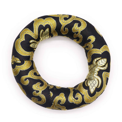 Textil polyester-ringkudde – 12 cm för 14–16 cm skål, svart och guld broderad ringkudde för klangskålens bas