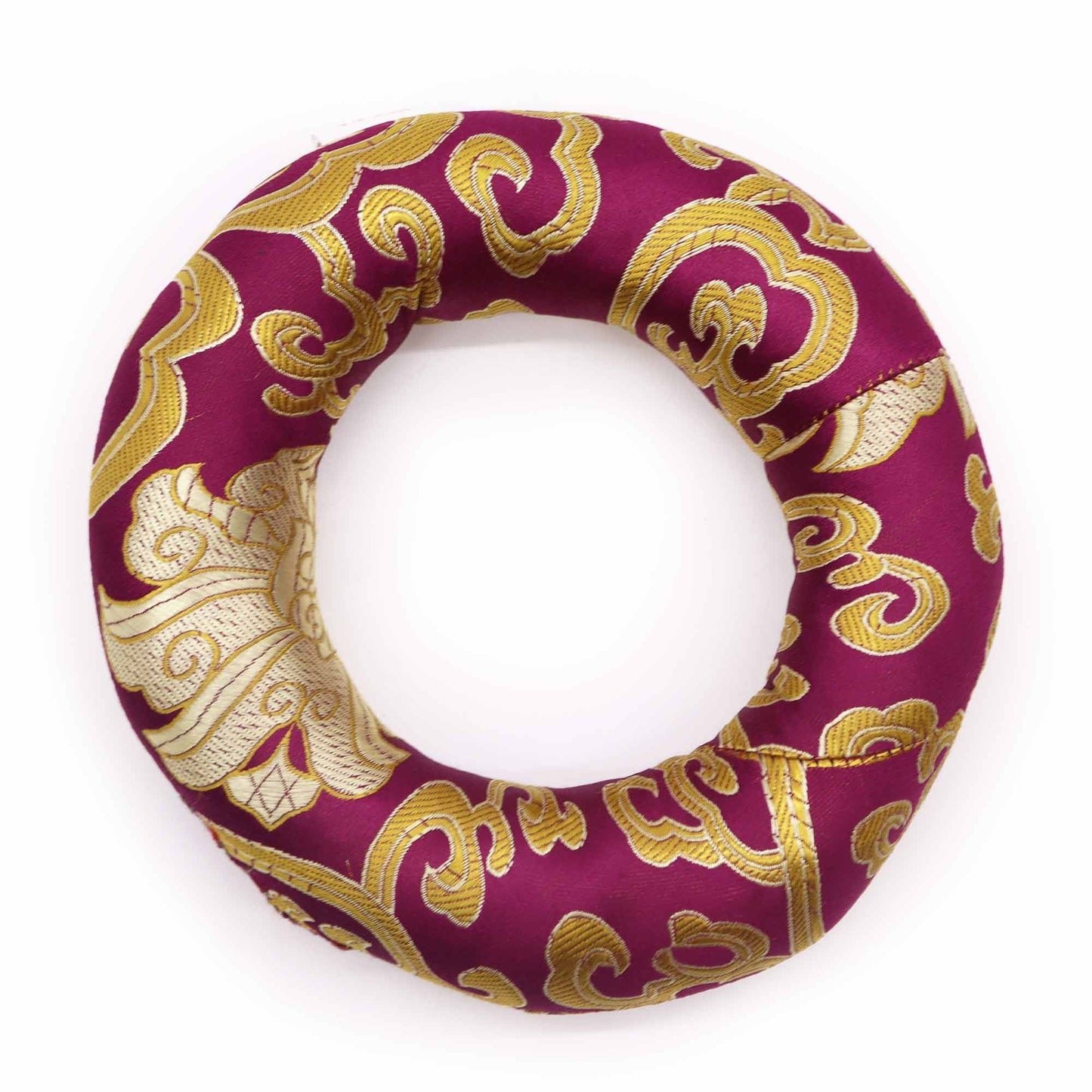 Textile Polyester Hoop Cushion – 14CM for 16–18CM Bowls, purple and gold patterned singing bowl ring cushion