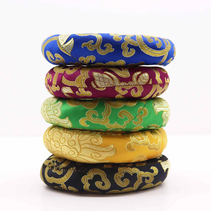 Textile Polyester Hoop Cushion – 14CM for 16–18CM Bowls, colorful brocade singing bowl ring cushions stacked