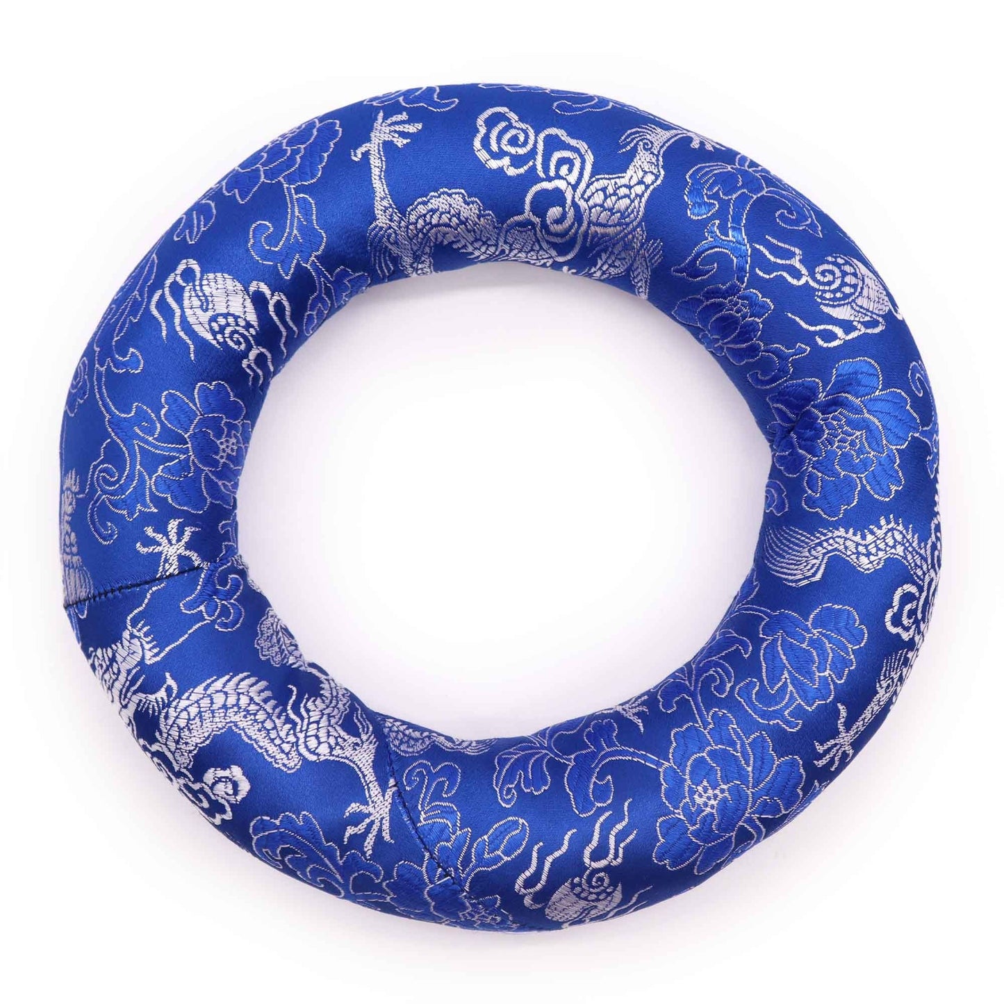 Textile Polyester Hoop Cushion – 16CM blue brocade ring cushion stand for 18–20cm singing bowl support